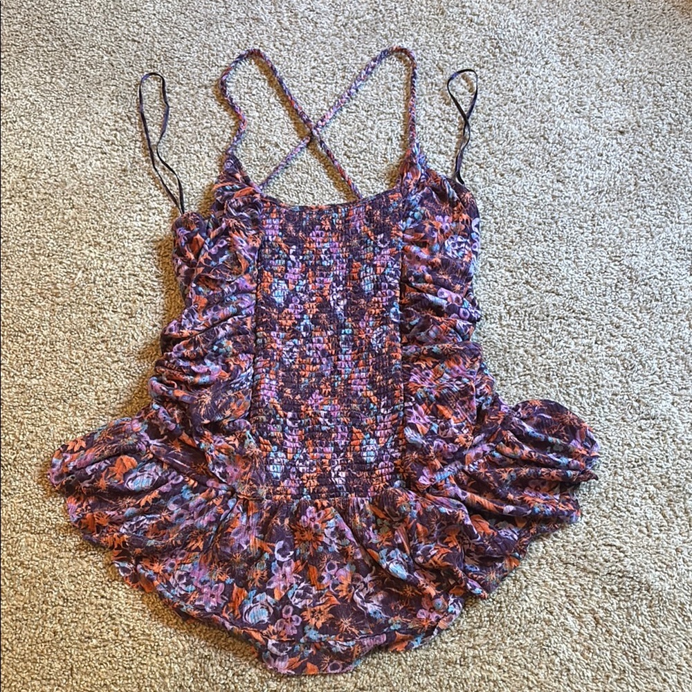 Free People Floral Ruffled Spaghetti Strap Top M